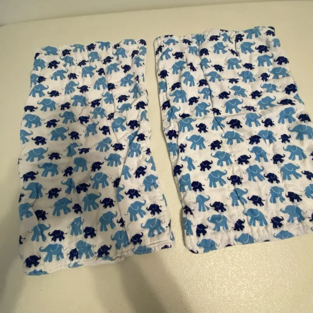 Lot Of 2 Baby Burps Clothes Soft Muslin Cotton Elephants Animal Print